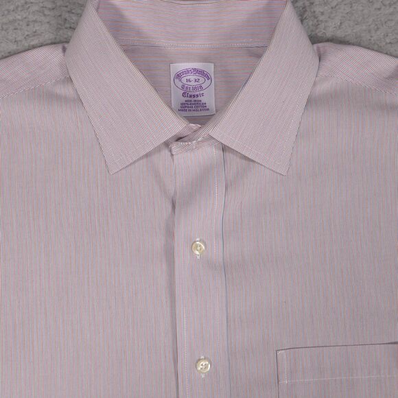 Brooks Brothers Shirt Men 16-32 Classic Orange Green Striped Button Long Sleeve - Picture 1 of 16